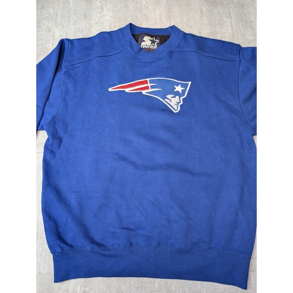 Vintage Starter Embroidered New England Patriots Blue Sweatshirt Medium - Picture 2 of 12